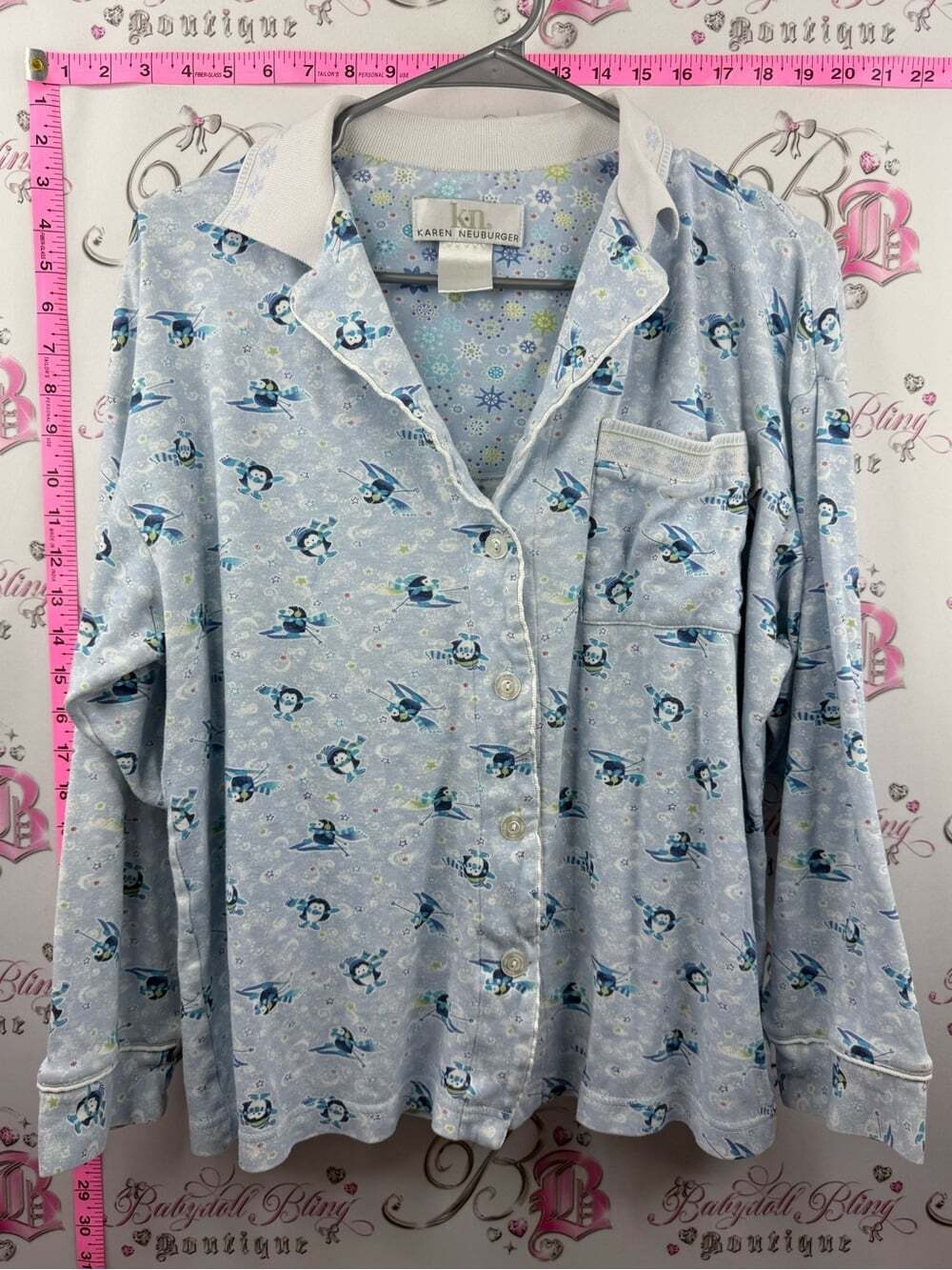 Karen Neuburger shirt pj soft Light Blue Penguin-Print Button Down Shirt